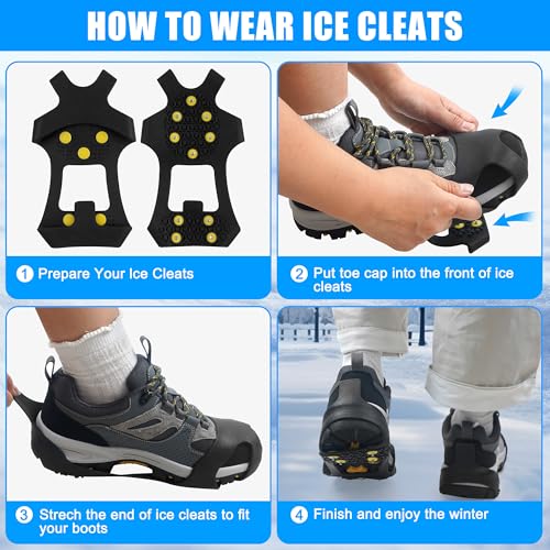 Ice Snow Cleats for Shoes Boots Non Slip Ice Cleats Overshoe for Walking on Snow and Ice Rubber Crampons with 10-Stud Ice Rubber Cleats Slip-on Stretch Footwear (X-Large(10-12.5 men/11.5-14 Women)) by VATEICO - Used condition - Image 5