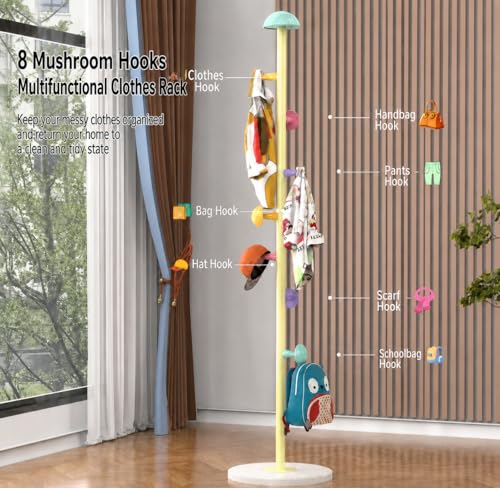 Image of HomeCloud Heavy-Duty Steel Coat Hanging Stand for Home & Boutiques-Freestanding Clothes Hanger Rack for Coats, Jackets, Hats, Bags & Daily Garments (Yellow)
