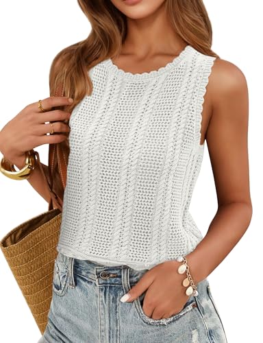 Women's Beach Cover Up Sleeveless Crochet Vest Summer Lightweight Hollow Out Mesh Sweater Top Vacation Swimwear 20254