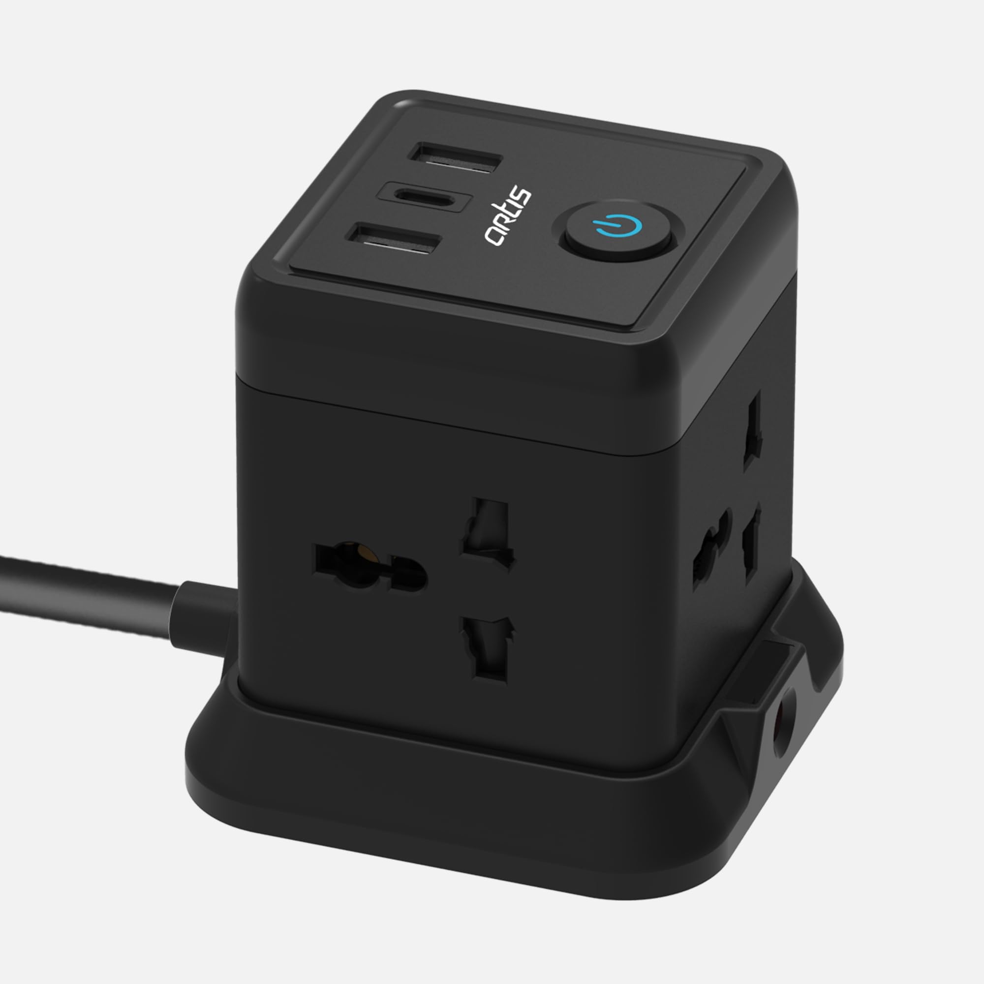 Artis AR-4SS-3USBCB 4 Universal Sockets with 2 USB Ports & 1 USB Type C Port with Circuit Breaker Surge Protector (Black)