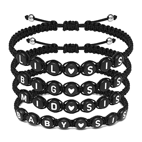 Image of seensea Personalized Name Bracelets for Family Sisters BFF Grandmother Mother Little Sister Bracelet with Letters Black Rope Woven Braided Adjustable Bracelets