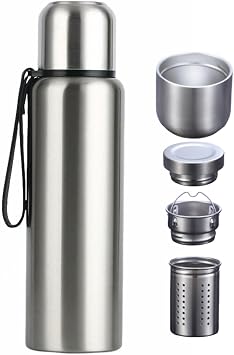 CDJ 27 oz Thermos with Tea Infuser Stainless Steel Vacuum Insulated Water Bottles with 2 Covers Flasks for Hot and Cold Drinks Large Coffee Bottle for Traval,Hiking,Camping