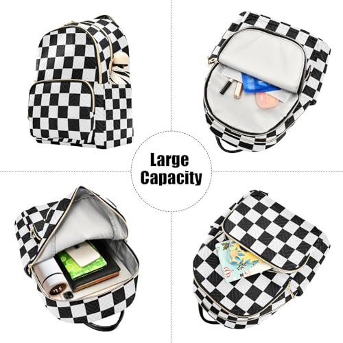Image of ALAZA Black White Checkered Plaid Women Backpack Purse Ladies Fashion Shoulder Bag Daypack Travel Bag 7.5L