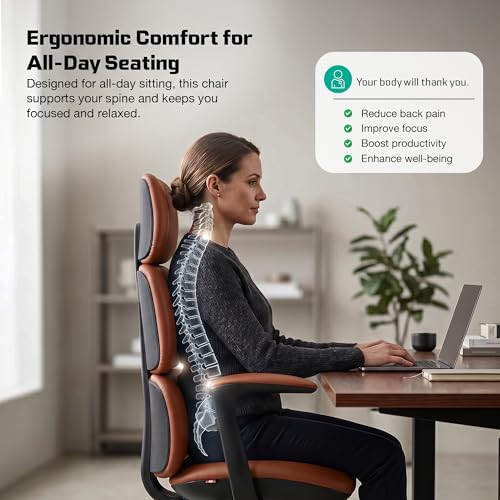 Image of DROGO Cloud Ergonomic Office Chair for Work from Home | Premium Vegan Leather with 3-Section High Backrest Cushion | Computer Chair with 4 Recline Tilt-Lock Positions & Heavy Duty Metal Base (Tan)