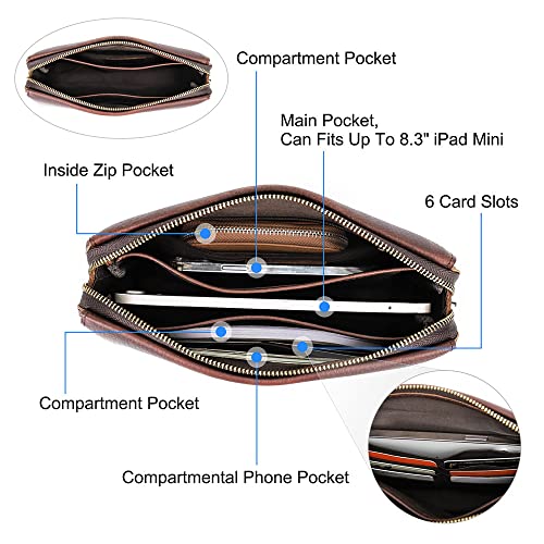 CONTACTS Clutch Purse with Lock Clutch Bag for Men Full Grain Leather Anti Theft Travel Wristlet Handbag Clutch Wallet Card Phone Organizer (Coffee)4