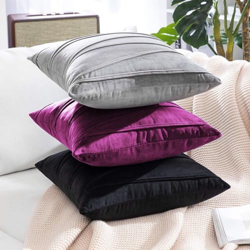 Image of Khooti Velvet Striped Cushion Cover Pack of 1-24 inchX24 inch /60.96X60.96 Cm | Purple | Soft Pillow Covers Cushion Case for Sofa Bedroom Living Room Chair Car, Cushion Cover with Zig Zag Pattern