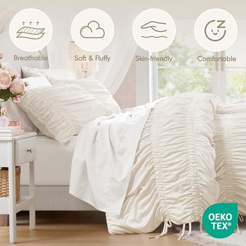 Image of Intelligent Design Ruched Shabby Chic Ivory Queen Comforter Set, 3pc