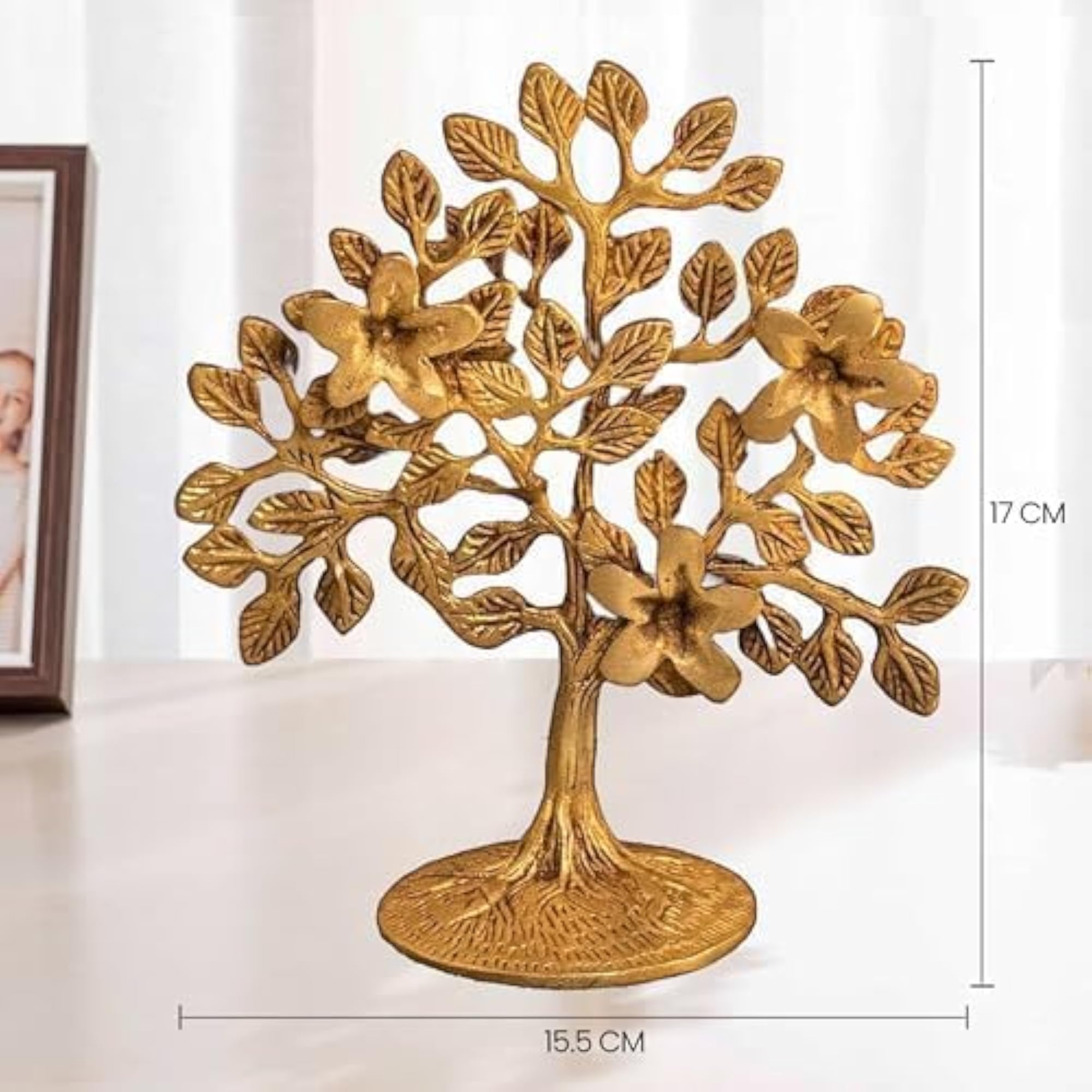 Decorative Metal Tree Sculpture with Flowers