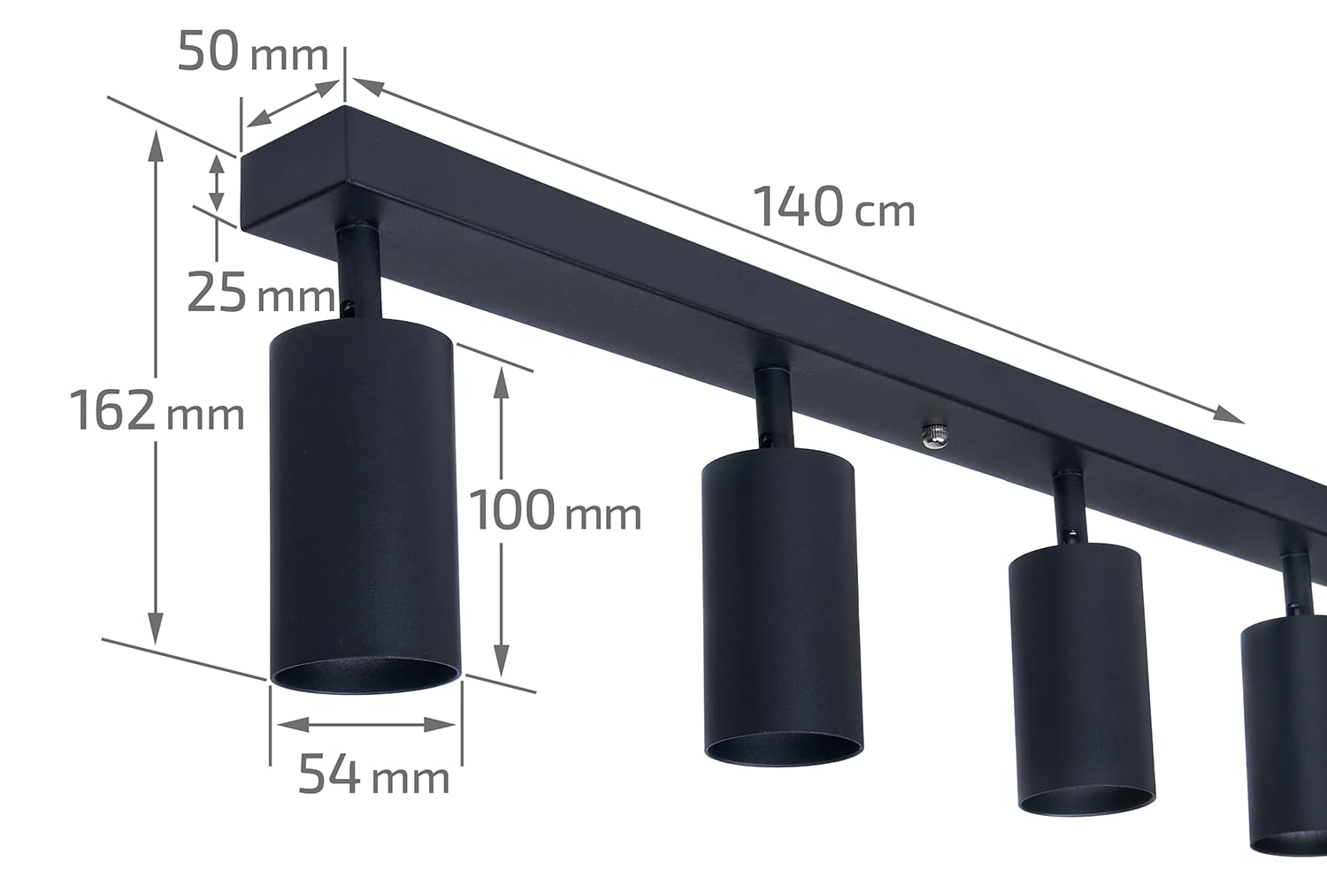 Anbauleuchte Viki - Aufbauleuchte Wand und Decke - Aufbaustrahler GU10 - Aufbauleuchte Strahler Lampe x8 - Deckenstrahler aus Metall - Schwarz, 1400 x 164 x 60 mm