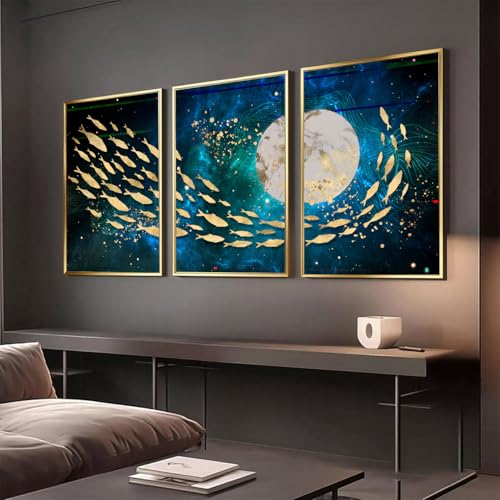 3 pósteres e impresiones en lienzo de alta definición para sala de estar, oficina, lienzo, arte moderno para decoración de pared del hogar, dormitorio (marco dorado, 40 x 60 cm, 3 piezas, escuelas de