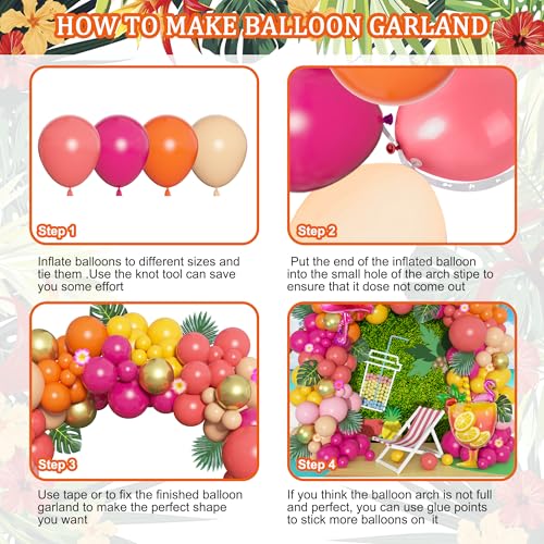 Image of Ouddy Life 178Pcs Tropical Balloons Arch Garland Kit Luau Party Decorations | Aloha Pineapple Coconut Hot Pink Aqua Blue Balloons with Palm Leaves for Hawaiian Summer Tropical Birthday Party Supplies