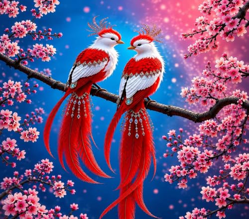 Image of RUMPS 7D Digital Printed Flat Bedsheet for Double Bed, King Size 90 x 100 Inches with 2 Pillow Covers, Soft Microfiber Fabric, Red Bird & Cherry Blossom Floral Design, Stylish Bedroom Bedsheet