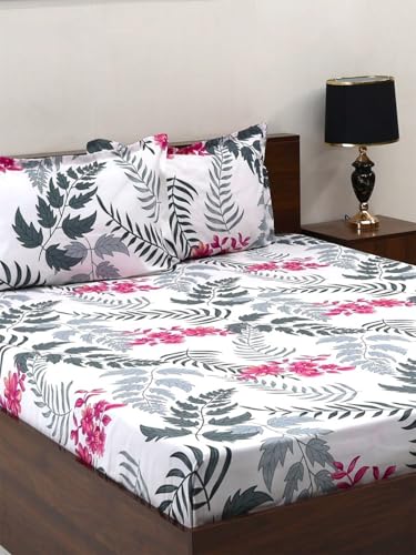 Image of Bombay Dyeing Mimosa 164 TC Microfiber Rose Double Size Bedsheet with 2 Pillow Covers