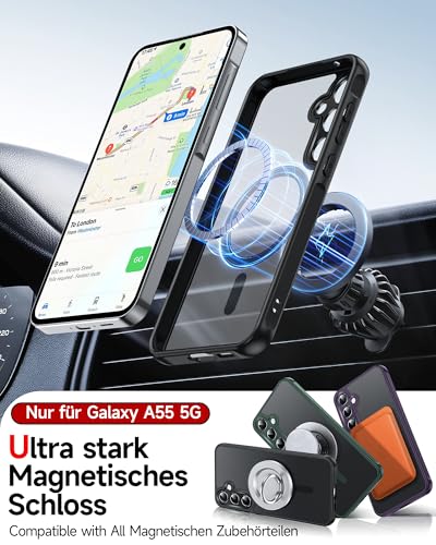 LeYi für Samsung Galaxy A55 5G Hülle für Magsafe mit 2X Panzerglas-Schwarz – Ansicht 3