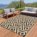 Terrug Outdoor Rug Waterproof 5x8 Ft, Foldable Outdoor Plastic Straw Rug, UV Reversible Patio Rug Decor, Outdoor Area Rug for Camping, RV, Porch, Deck, Backyard, Balcony, Picnic, Black & Beige