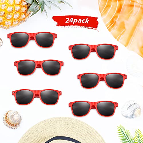 FEPITO 24 Pack Party Sunglasses Bulk for Birthday Party Favors Goody Bag Fillers for Beach Pool Party Toys for Adults, Red3