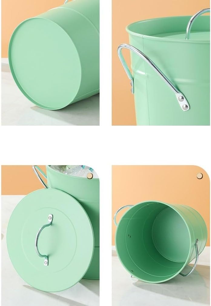 Ice Bucket Bar Stainless Steel Ice Bucket with Lid Portable Champagne Beer High Color Pellet Drinks and Wine Cooler(Green)