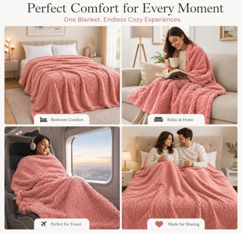 Image of VAS COLLECTIONS 280 GSM Premium Plush Blanket for Double Bed, Soft Warm Cozy Blanket, Ultra Soft Luxury Fleece Blanket, Comfortable Winter Bed Cover, 85 x 90 Inches (216 x 229 cm) - Blush Pink