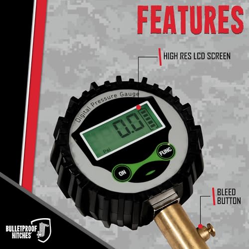 Image of Bulletproof Digital Tire Pressure Gauge 0-200 PSI, Heavy Duty with Reinforced Rubber Hose, LCD Display, Bleed Valve | AAA Batteries Included - for Trucks, RVs, ATVs, Trailers and More