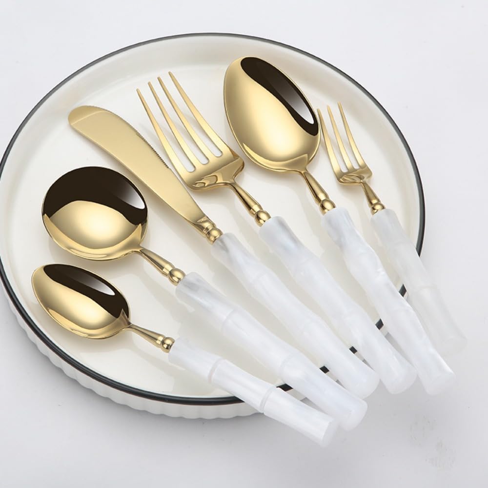 Manico Acrilico Cucina Acciaio Inox Argenteria Stoviglie Posate Set Bistecca Coltello Forchetta Cucchiaio Cucchiaino (Oro viola,Coltello affilato - 6 pezzi)