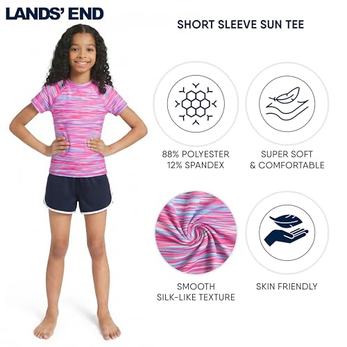 Image of Lands' End Girls' Swim UPF 50+ Short Sleeve Sun Tee Rash Guard Shirt