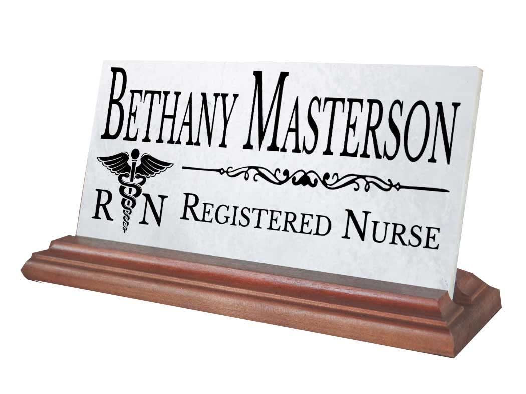 Registered Nurse Desk Name Plate Gift Custom Personalized Nameplate For Nurses- For Desk Or Shelf - Solid Marble