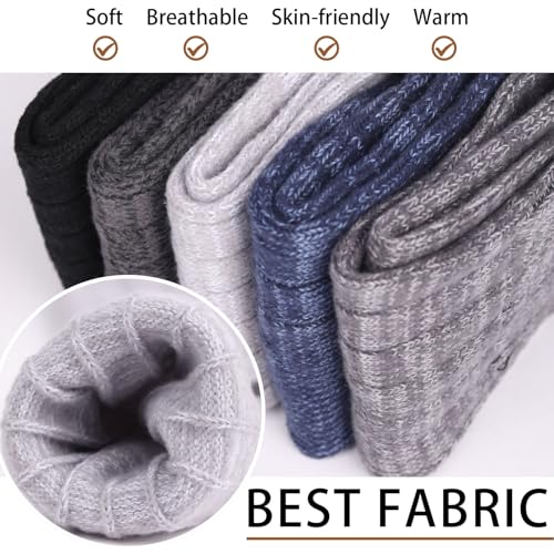 5 Pairs Mens Calf Socks Classic Thick Crew Socks Thick Winter Wool Hiking Socks for Spring and Autumn Seasons 5