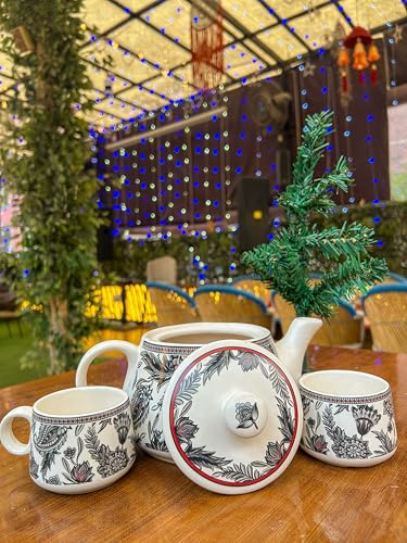 Image of 'Garden Bliss' Premium Ceramic Tea Cup Set with Kettle & 6 Cups | Floral Printed Ceramic Cup with Teapot | Handcrafted, Microwave & Dishwasher Safe | Tea Serving Set for Home, Office & Gifting