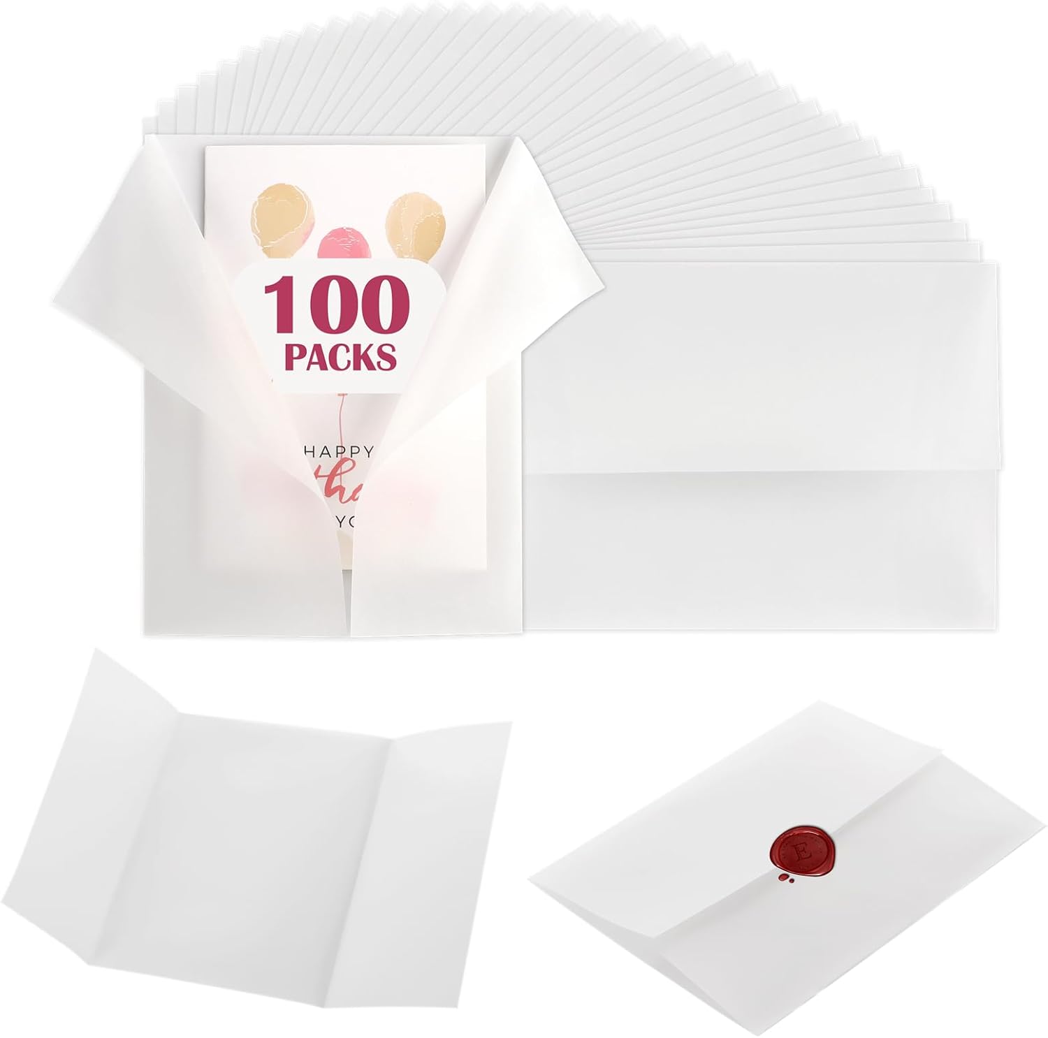 100 Pack Vellum Jackets for 5x7 Invitations, CDOKY Plain