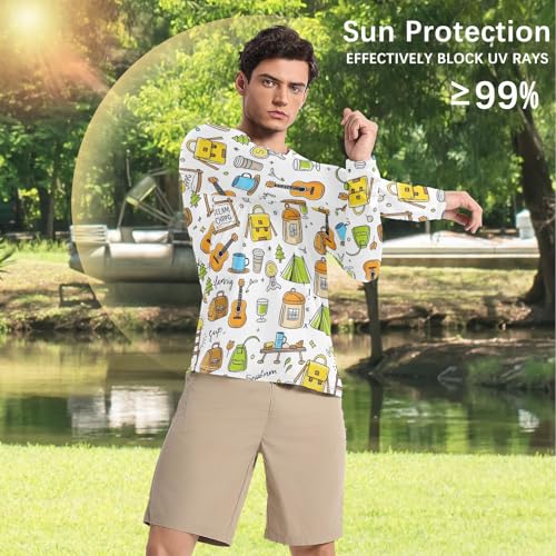 Bolaz Mens UV Protection Shirts Rash Guard Long Sleeve UPF 50+ Anime Cartoon Tools Quick Dry S4