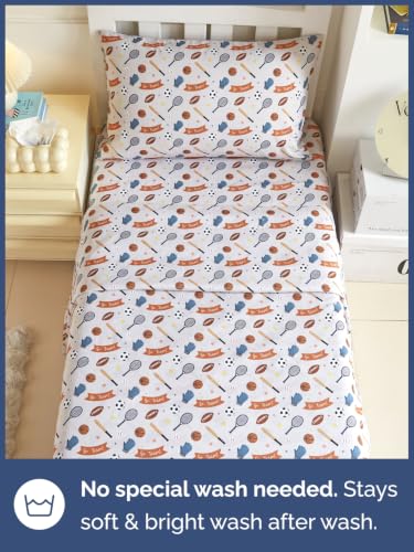 Image of Kids Twin Size Sports Bed Sheets - 3 Piece Kids Sports Sheet Set - Game Day Bedding - Ultra-Soft, Cute & Cozy - Breathable & Machine Washable - Wonderful Fun Bed Set for Boys, Girls, Teens & Toddlers