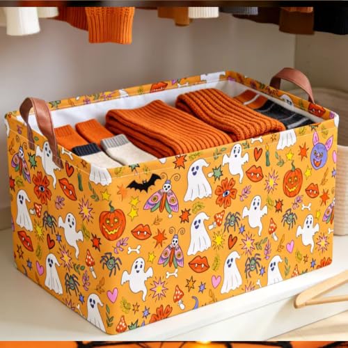 Image of NTAO Gift Storage Basket Empty for Halloween, Storage Bin with Handles, Room Decor, Book Box(Cartoon Halloween)