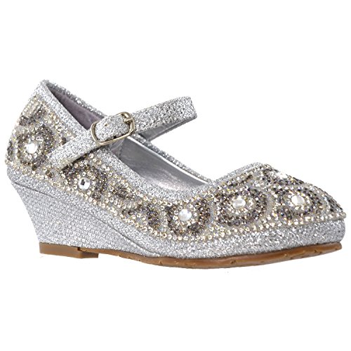 Generation Y Kids Wedge Pumps Dress Low Heel Girls Shoes Glitter Rhinestone GY-KS-SUN-01