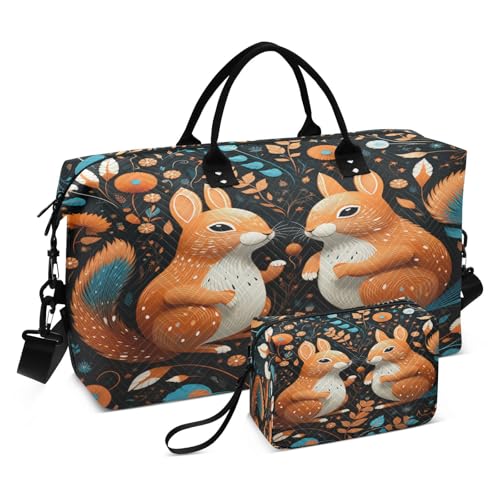 Cool Watercolor Squirrels Sports Swim Gym Bag Weekender Duffel Travel Bags Handbag with Makeup Storage Bag for Girls Men