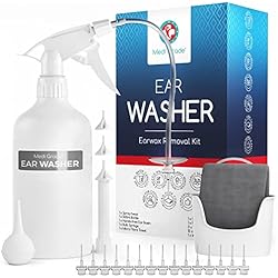 Fregadero 2 Tanques Medi Grade Kit Limpiador de Oídos 500ml - Sistema de Jeringa Oídos para Eliminar Cera con 16 en 1 - Bomba Limpia Oídos Segura - Cera Oidos Limpiador Eco-Friendly - Quitar Tapones Oidos