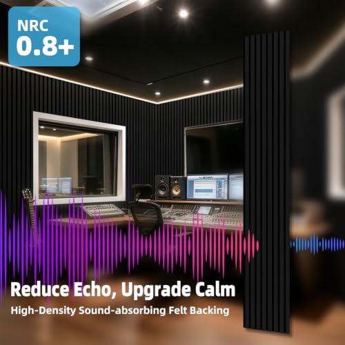 Image of Art3d 6-Piece Wood Acoustic Panels for Noise Reduction, 3D Textured Wall Paneling for Living Room Bedroom TV Background Interior Decor, Blackwood