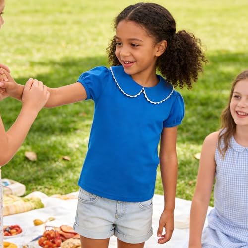 Image of LYSMuch Girl Short Sleeve Peter Pan Collar Shirt Kid School Polo Shirt