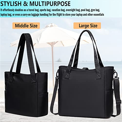 Women Tote Bag - Laptop Tote Bag With Zipper Pocket Shoulder Bag Top Handle Handbag Purse For Work,College, Gym, Beach, Travel - Tote Purse For Mom, Teacher, Nurse, Sister, Girlfriend (Black) Medium #TOP2