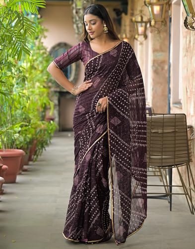 Image of SIRIL Women's Georgette Bandhani Printed Saree With Unstitched Blouse Piece