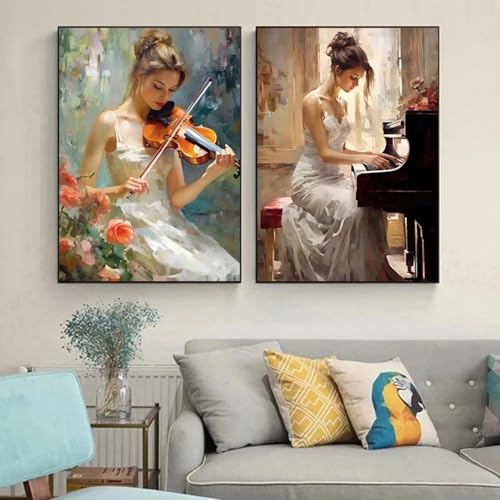 Toile salon décor à la maison rétro avec affiche femme musicienne