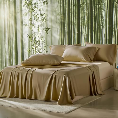 Image of 100% Viscose Derived from Bamboo Sheets Queen Size, Soft & Cooling Viscose from Bamboo Sheets Set, Organically Grown,Breathable & Soft Deep Pocket Up to 18 Inches(Taupe)