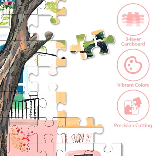 Image of 500 Piece Puzzles for Adults,Pink Garden Jigsaw Puzzle for Adults Kids Seniors, Recycled Cardboard Puzzle 500 Piece, Challenging Game Birthday Party Activity Gift for Family Friends 20.5 * 15 inch