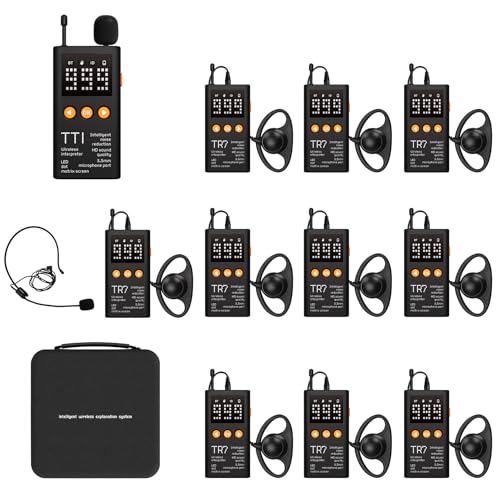 PANDAAR Wireless Tour Guide System, Tour Guide Microphone and Speaker, Tour Guide Headsets 1 Transmitter 10 Receivers, 200m/656ft Long Range, Tour Guide Speaker for Factory School Church Museum