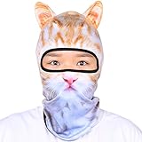 Oumers Animal Balaclava Face Mask with Ears Breathable Hood Face Shield for Outdoor Sports Cycling Motorcycle Ski Halloween Party Gift, One Size Fit Most -White-Yellow Color Cat