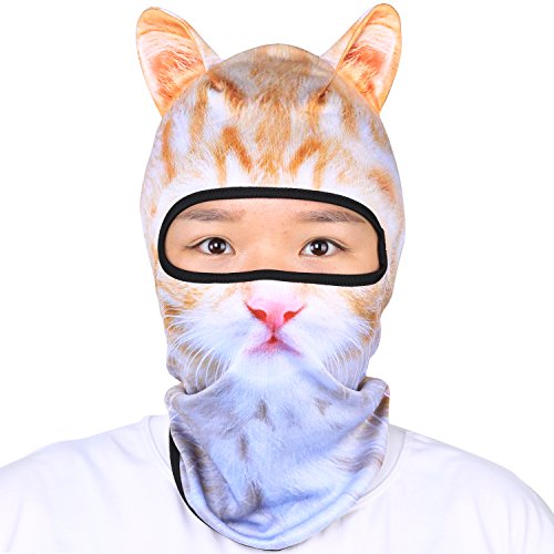 Oumers Animal Balaclava Face Mask with Ears Breathable Hood Face Shield for Outdoor Sports Cycling Motorcycle Ski Halloween Party Gift, One Size Fit Most -White-Yellow Color Cat
