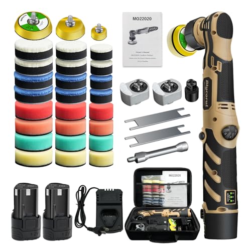 Blycorul Cordless Mini Polisher,1/1.5/2Inch,DA&RO with 11 Variable Speed 2500-6000 RPM,2 * 2.3Ah Rechargeable Batteries,Car Detailing Micro Polisher