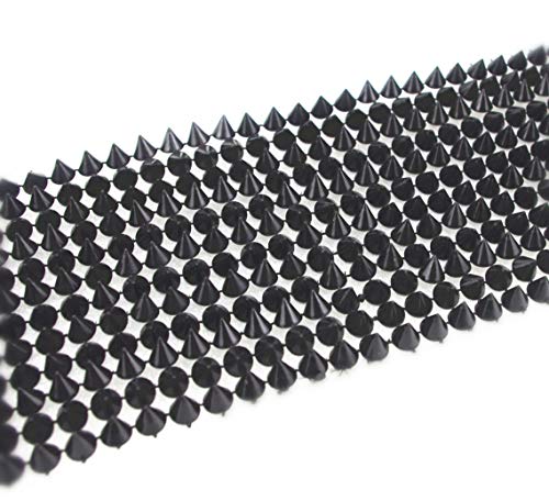 Aeaoa 1 Yard Sew Stitch On Spike Stud Cone Flatback Punk Rock Trim Mesh Bead Craft (Black) #TOP3