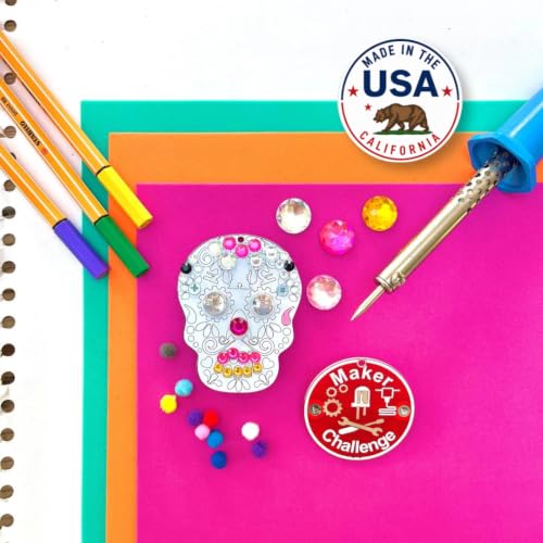 Image of Learn to Solder Sugar Skull Kit | Skill Badge, DIY Electronics and Crafts Project for Students and Adults | Beginner Project for STEM Camps, Classes and Events | Dia de Los Muertos (1)