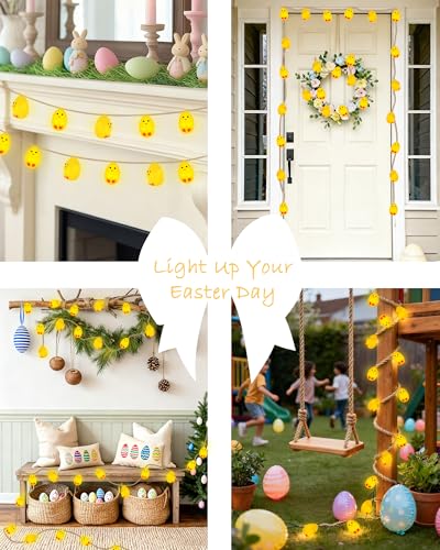 Image of YIQU Easter Decoration String Lights, 10FT 12LED Indoor Chick Mantel Garland Battery Operated with Remote Timer 8 Modes, Hemp Rope Banner for Fireplace Table Wall Spring Party Indoor Outdoor Decor