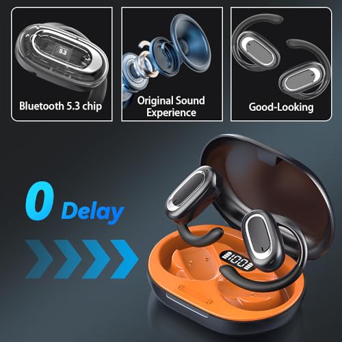 OneNine Sport Kopfhörer Bluetooth, T35 Open Ear Kopfhörer Bluetooth 5.3 mit HD Mic, Earbuds mit Ohrbügeln, 24 Std. Spielzeit, ENC Anruf Noise Cancelling, IPX5, Ohrhörer für Büroarbeit/Sports – Bild 5
